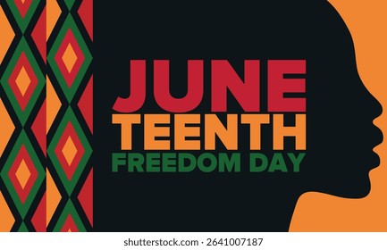 Juneteenth Independence Day. Freedom or Emancipation day. Annual american holiday, celebrated in June 19. African-American history and heritage. Poster, greeting card, banner and background. Vector
