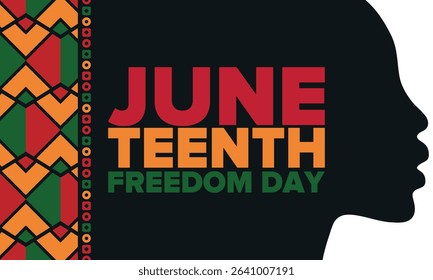 Juneteenth Independence Day. Freedom or Emancipation day. Annual american holiday, celebrated in June 19. African-American history and heritage. Poster, greeting card, banner and background. Vector