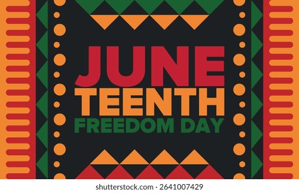 Juneteenth Independence Day. Freedom or Emancipation day. Annual american holiday, celebrated in June 19. African-American history and heritage. Poster, greeting card, banner and background. Vector