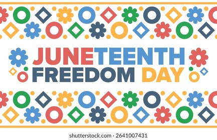 Juneteenth Independence Day. Freedom or Emancipation day. Annual american holiday, celebrated in June 19. African-American history and heritage. Poster, greeting card, banner and background. Vector