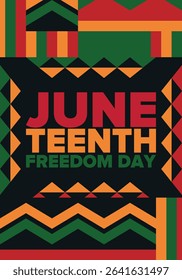 Juneteenth Independence Day. Freedom or Emancipation day. Annual american holiday, celebrated in June 19. African-American history and heritage. Poster, greeting card, banner and background. Vector