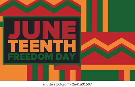 Juneteenth Independence Day. Freedom or Emancipation day. Annual american holiday, celebrated in June 19. African-American history and heritage. Poster, greeting card, banner and background. Vector