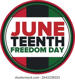 Juneteenth Independence Day. Freedom or Emancipation day. Annual american holiday, celebrated in June 19. African-American history and heritage. Poster, greeting card, banner and background. Vector