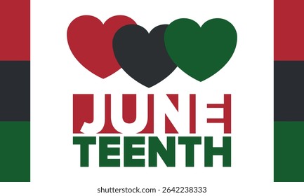Juneteenth Independence Day. Freedom or Emancipation day. Annual american holiday, celebrated in June 19. African-American history and heritage. Poster, greeting card, banner and background. Vector