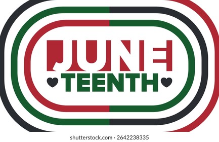 Juneteenth Independence Day. Freedom or Emancipation day. Annual american holiday, celebrated in June 19. African-American history and heritage. Poster, greeting card, banner and background. Vector