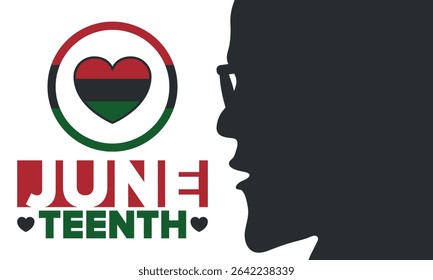 Juneteenth Independence Day. Freedom or Emancipation day. Annual american holiday, celebrated in June 19. African-American history and heritage. Poster, greeting card, banner and background. Vector