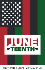 Juneteenth Independence Day. Freedom or Emancipation day. Annual american holiday, celebrated in June 19. African-American history and heritage. Poster, greeting card, banner and background. Vector
