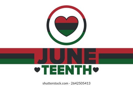 Juneteenth Independence Day. Freedom or Emancipation day. Annual american holiday, celebrated in June 19. African-American history and heritage. Poster, greeting card, banner and background. Vector