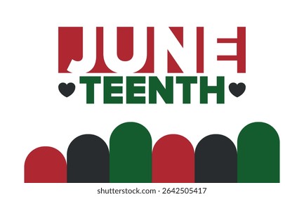 Juneteenth Independence Day. Freedom or Emancipation day. Annual american holiday, celebrated in June 19. African-American history and heritage. Poster, greeting card, banner and background. Vector