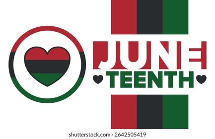 Juneteenth Independence Day. Freedom or Emancipation day. Annual american holiday, celebrated in June 19. African-American history and heritage. Poster, greeting card, banner and background. Vector