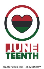 Juneteenth Independence Day. Freedom or Emancipation day. Annual american holiday, celebrated in June 19. African-American history and heritage. Poster, greeting card, banner and background. Vector