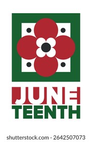 Juneteenth Independence Day. Freedom or Emancipation day. Annual american holiday, celebrated in June 19. African-American history and heritage. Poster, greeting card, banner and background. Vector