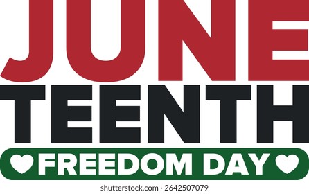 Juneteenth Independence Day. Freedom or Emancipation day. Annual american holiday, celebrated in June 19. African-American history and heritage. Poster, greeting card, banner and background. Vector