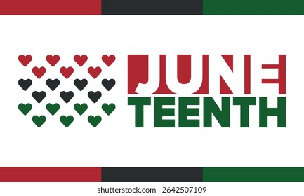 Juneteenth Independence Day. Freedom or Emancipation day. Annual american holiday, celebrated in June 19. African-American history and heritage. Poster, greeting card, banner and background. Vector