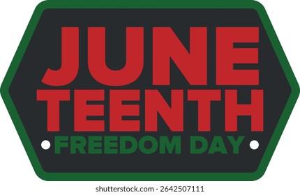 Juneteenth Independence Day. Freedom or Emancipation day. Annual american holiday, celebrated in June 19. African-American history and heritage. Poster, greeting card, banner and background. Vector
