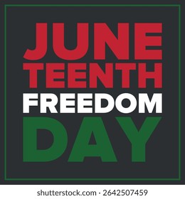 Juneteenth Independence Day. Freedom or Emancipation day. Annual american holiday, celebrated in June 19. African-American history and heritage. Poster, greeting card, banner and background. Vector