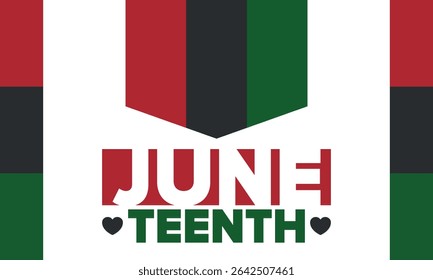 Juneteenth Independence Day. Freedom or Emancipation day. Annual american holiday, celebrated in June 19. African-American history and heritage. Poster, greeting card, banner and background. Vector