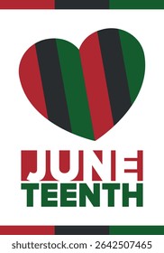 Juneteenth Independence Day. Freedom or Emancipation day. Annual american holiday, celebrated in June 19. African-American history and heritage. Poster, greeting card, banner and background. Vector
