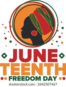 Juneteenth Independence Day. Freedom or Emancipation day. Annual american holiday, celebrated in June 19. African-American history and heritage. Poster, greeting card, banner and background. Vector