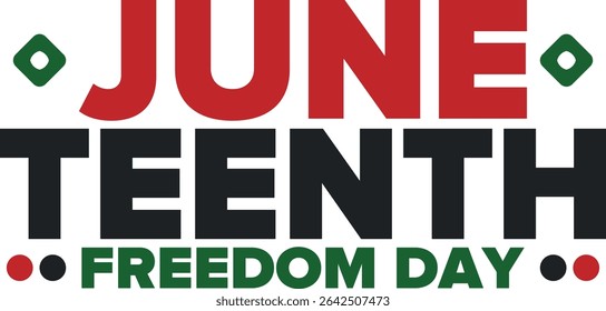 Juneteenth Independence Day. Freedom or Emancipation day. Annual american holiday, celebrated in June 19. African-American history and heritage. Poster, greeting card, banner and background. Vector