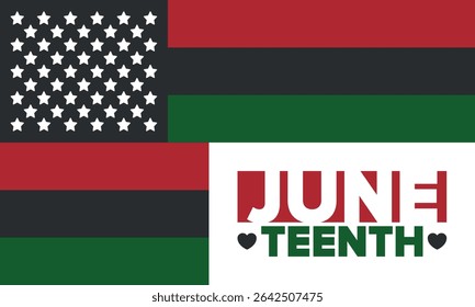 Juneteenth Independence Day. Freedom or Emancipation day. Annual american holiday, celebrated in June 19. African-American history and heritage. Poster, greeting card, banner and background. Vector