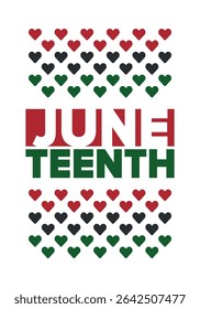 Juneteenth Independence Day. Freedom or Emancipation day. Annual american holiday, celebrated in June 19. African-American history and heritage. Poster, greeting card, banner and background. Vector