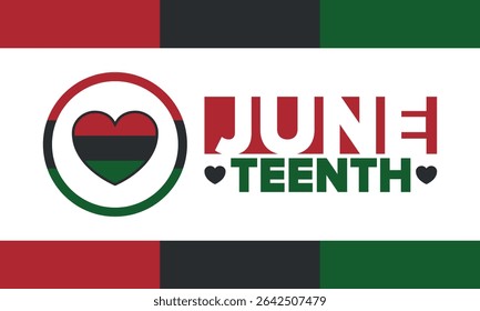 Juneteenth Independence Day. Freedom or Emancipation day. Annual american holiday, celebrated in June 19. African-American history and heritage. Poster, greeting card, banner and background. Vector