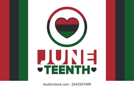 Juneteenth Independence Day. Freedom or Emancipation day. Annual american holiday, celebrated in June 19. African-American history and heritage. Poster, greeting card, banner and background. Vector