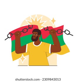 12 de junio. Día de la independencia y emancipación de los negros en EEUU. Fiesta anual, celebrando la libertad de los afroamericanos. Ilustración vectorial plana