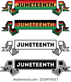 Juneteenth. Inscription on the decorative ribbon, for greeting card. Colorful, black and white. Isolated, white background.