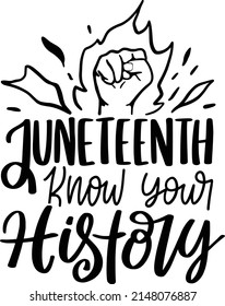 Juneteenth Know Your History Quotes. MLK Lettering Quotes For Printable Poster, Tote Bag, Mugs, T-Shirt Design.
