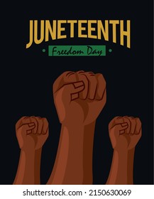 juneteenth lettering with afro fists card