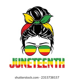 Juneteenth Messy Bun Shirt, Messy Bun Vector, Juneteenth Shirt, Black Shirt Print Template