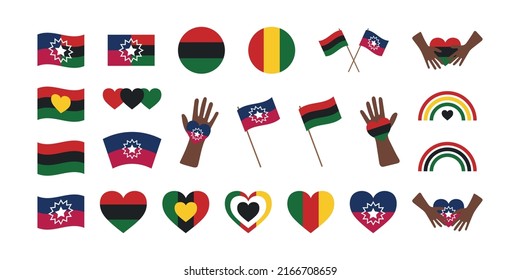 Juneteenth National Independence Day set colorful icons. Collection vector illustration for Emancipation Day. African American celebrating Jubilee Day. Black history month. Freedom day signs, symbols.