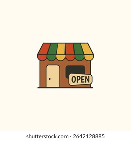 Juneteenth open store icon with African color awning, symbolizing Black-owned business, freedom to trade, and cultural entrepreneurship empowerment