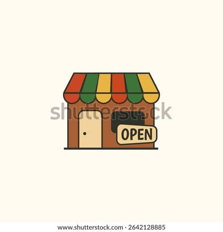 Juneteenth open store icon with African color awning, symbolizing Black-owned business, freedom to trade, and cultural entrepreneurship empowerment