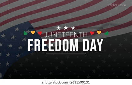 Juneteenth Poster with Freedom Day Emphasis and American Flag Backdrop