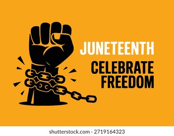 Juneteenth cartel Ilustración vectorial de la mano en las cadenas levantó el icono del puño negro Junio 19 celebración histórica ideal para la concienciación y los diseños educativos