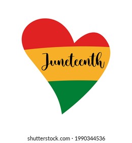 Juneteenth quote with heart flag isolated on white background. Vector flat illustration. Design for banner, poster, greeting card, flyer