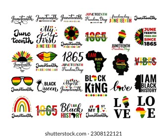 Juneteenth quotes bundle. African American holiday Black history 30 designs set. Vector template for typography poster, postcard, banner, sticker, etc.