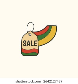 Juneteenth rainbow sale tag icon in Pan-African colors, symbolizing Black liberation, cultural pride, and social justice in freedom celebration design