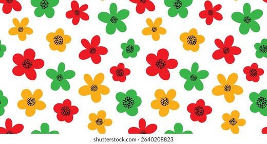 juneteenth seamless pattern abstract flowers red green yellow white background festive celebration freedom african american holiday culture history design