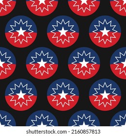 Juneteenth seamless pattern background with round badge circle design Juneteenth Freedom day red blue flag with white star on black backdrop. African American celebration in USA