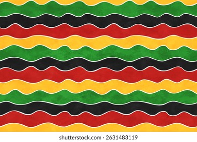 Juneteenth seamless pattern with color waves and watercolor texture. Abstract background for summer Black history month with wavy pattern. Juneteenth Freedom day bg, vector illustration