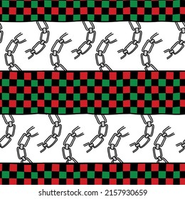 Juneteenth seamless pattern. Print for textile, wallpaper, covers, surface. Retro stylization like a traditional mkeka and broken shackles