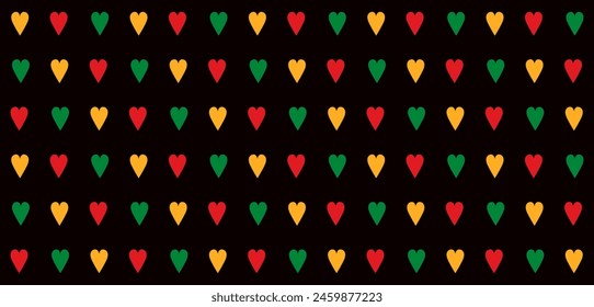 Juneteenth seamless pattern with red, yellow and green hearts. Celebrating Juneteenth Freedom Day. Black History Month. Simple pattern for wrapping paper, gift paper, pillows, etc. Vector Illustration