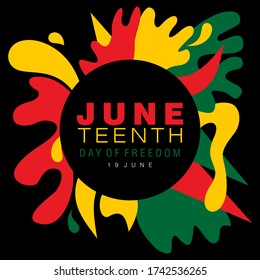 Juneteenth simple typography on a splash of abstract designs in national colors 