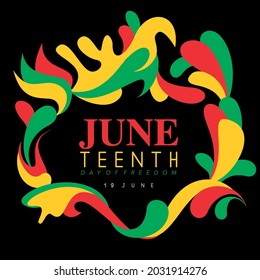 Juneteenth simple typography on a splash of abstract designs in national colors