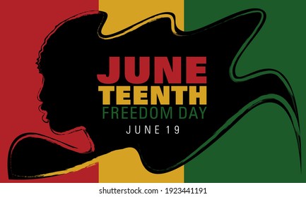 Juneteenth simple typography on a wavy hairstyle of a black abstract figure