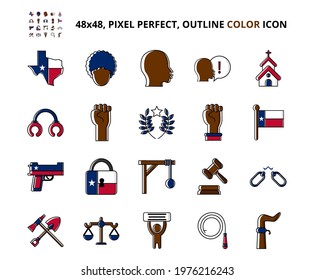 Juneteenth Slavery Related Pixel Perfect Colored Icon Set Vector Illustration Design eye-catching icon. Perfect for website, presentation, application, social media, and more.